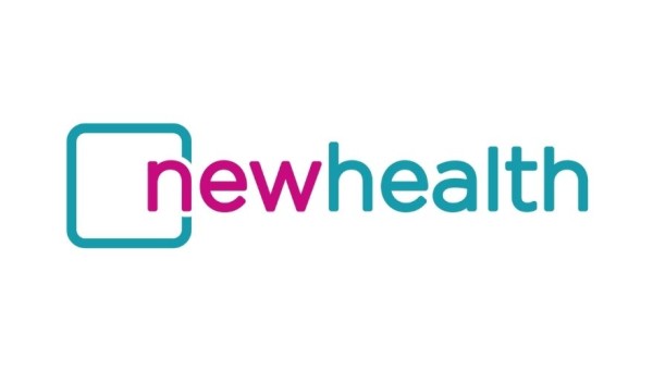 Afbeelding van het NewHealth logo tegen een witte achtergrond.