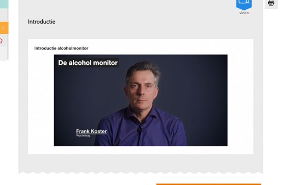 Screenshot uit de Alcohol monitor tool. Psycholoog Frank Koster geeft uitleg in videovorm.