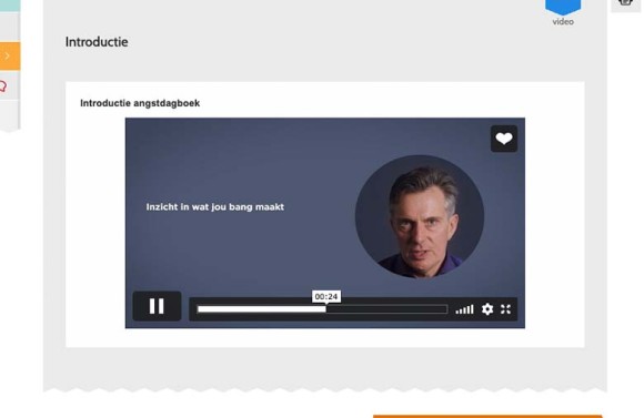 Screenshot uit de Angstdagboek tool van NewHealth. Psycholoog Frank Koster geeft uitleg op beeld.